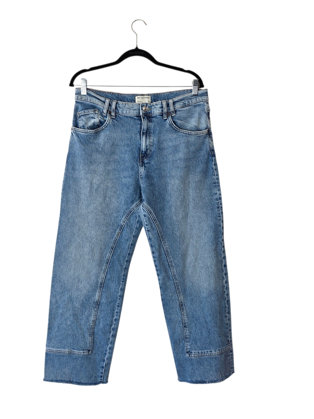 We The Free People Risk Taker Straight Leg Jeans 31 Frayed Hem High Rise Denim